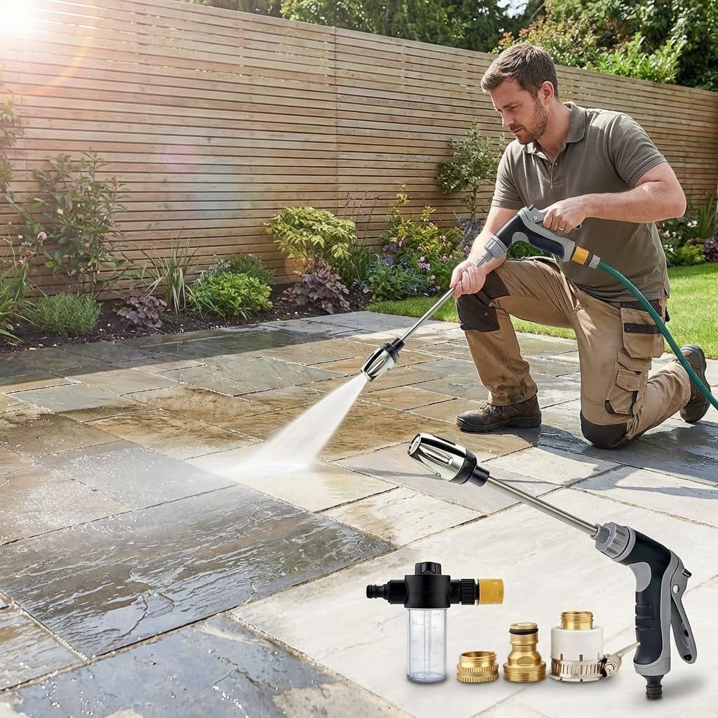 Aquoxis Pressure Washer, Handheld Power Washer with 360° Rotating Nozzle, 3 Spray Modes, Stainless Steel Universal Hose Fit, Tool-Free Installation