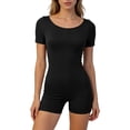 thumbnail image 4 of Yigetop Combinaison de Sommeil Extensible Col Rond Manches Courtes Côtelée Ajustée Confortable Quotidienne Décontractée Maison & Extérieur Pyjama Combinaison Noir TP, 4 of 5