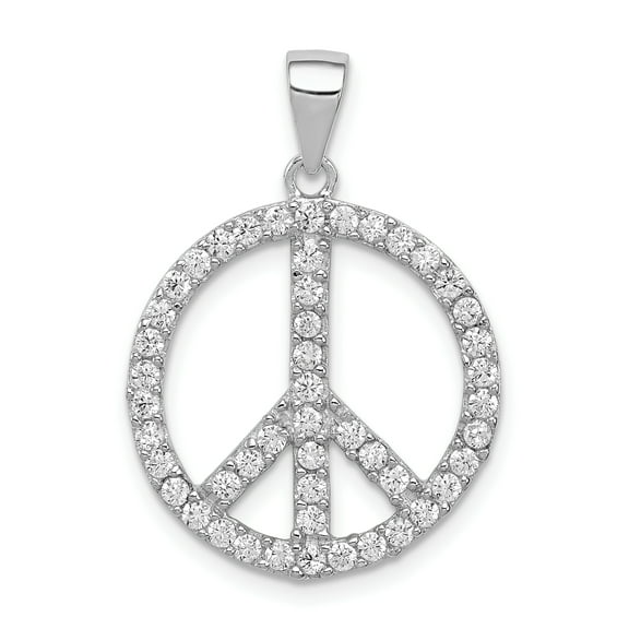 925 Sterling Silver Polished Cubic Zirconia Peace Symbol Pendant Necklace 27x20mm Wide Pendant for Women