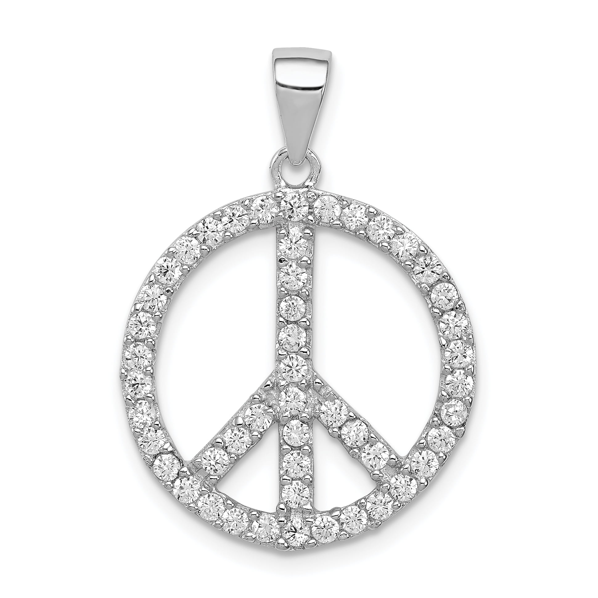 Sterling Silver CZ Peace Symbol Pendant Charm