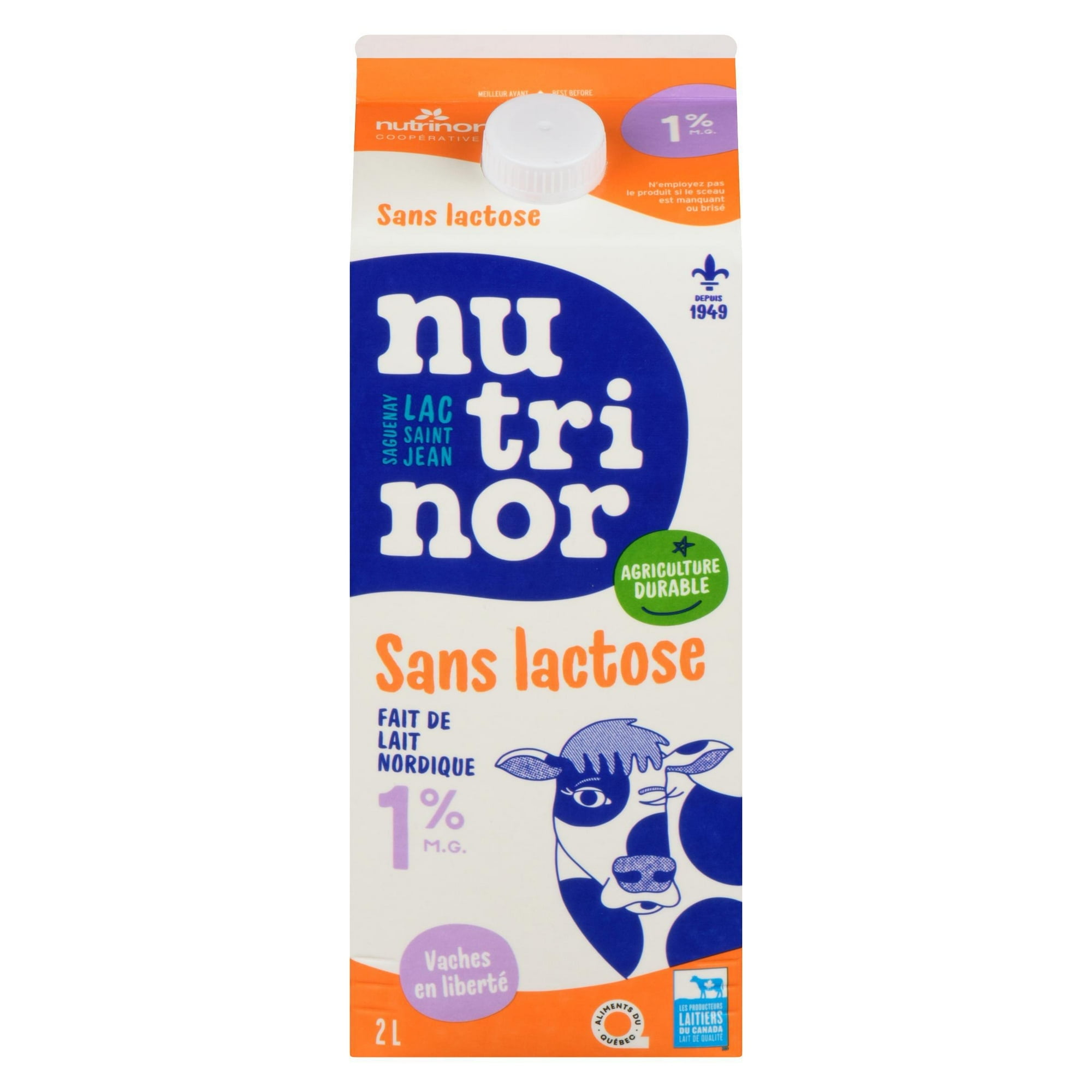 2L Lait sans lactose 1% Nutrinor Fait de lait Nordique