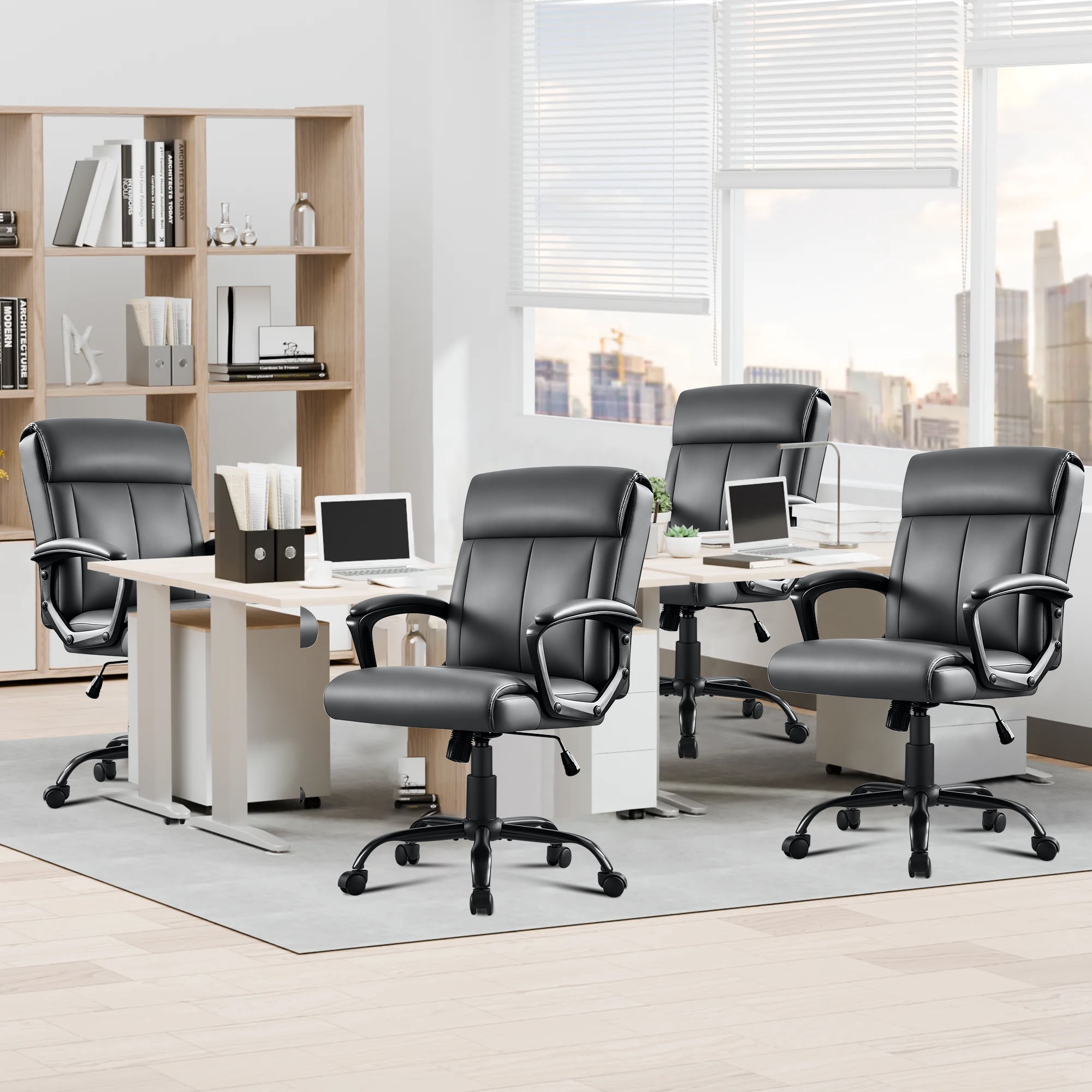 JONPONY Big and Tall Office Chair 300LBS Wide Seat Ergonomic Computer Desk Chair High Back Executive Leather Chair Adjustable Task Chair Lumbar Back Support 8 Hours Heavy Duty Design,Grey