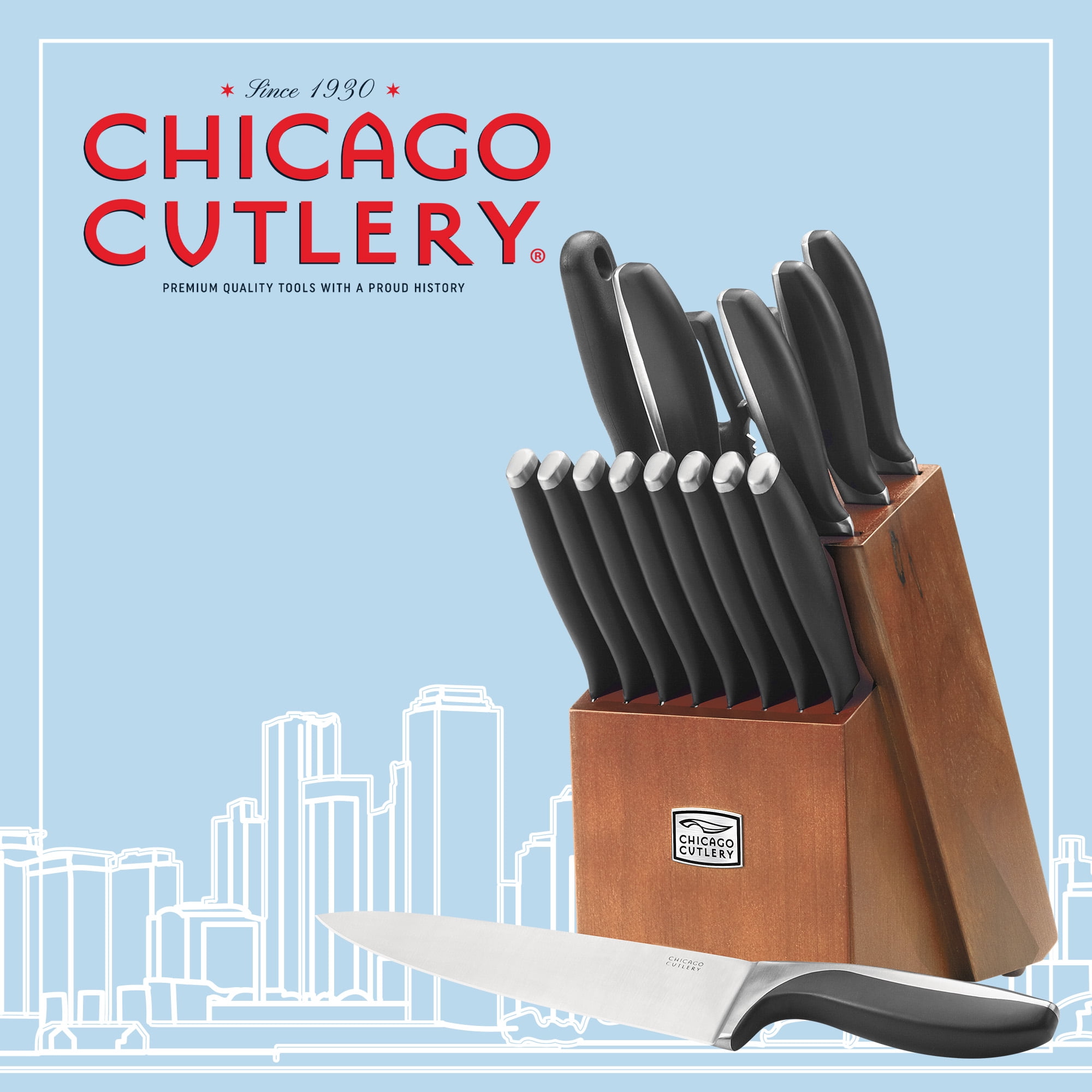 Chicago Cutlery Avondale 16-Piece Kitchen Knife Set with Wood Block