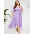 thumbnail image 3 of Women's Plus Size Floral Printed Dress Casual Wrap V Neck A Line Ruffle Belted Dress, 3 of 5