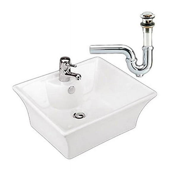 Newcastle Square Vitreous China Vessel Sink Bathroom Countertop With Drain And P-Trap