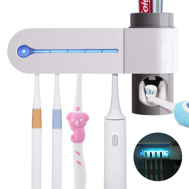 UV Light Toothbrush Holder Cleaner Toothpaste Dispenser Wall Mount 