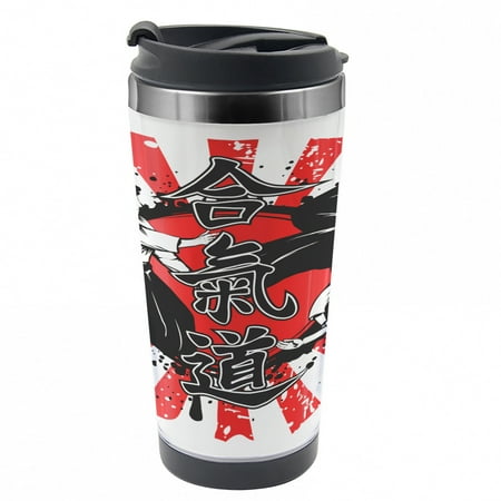 

Japanese Travel Mug Aikido Samurai Fight Steel Thermal Cup 16 oz by Ambesonne