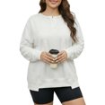 thumbnail image 3 of JYLFC Women Button Down Henley Heavyweight Sweatshirts Autumn Winter Cute Solid Color Patchwork Pullover White L, 3 of 8