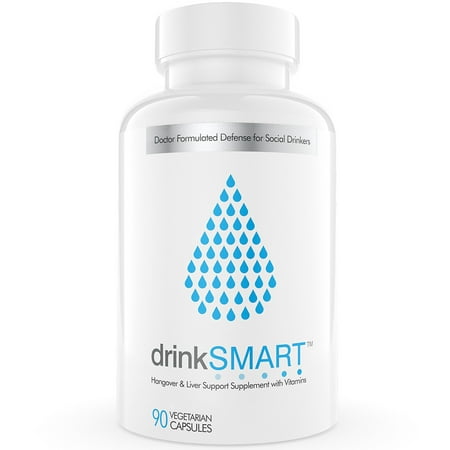 drinkSMART Hangover Cure & Prevention Pills | After Alcohol Aid | Developed by Harvard Researcher & PHD | Prickly Pear, DHM, NAC, ALA, Organic Milk Thistle (30 Servings) 1 Bottle (30