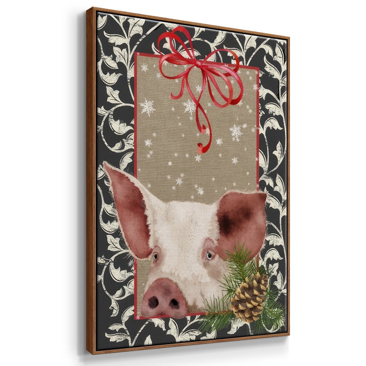 County Christmas Farm II - Framed Gallery Wrapped Holiday Canvas - 25 x 37 - Rosewood Frame