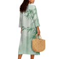 thumbnail image 2 of COEQINE Tunic Dress for Women, Retro Boho V Neck 3/4 Sleeve Oriental Everyday Dress Linen-Look Midi Calf Length Oversized Sundress with Plus Size, Size 3XL, Light Green Bemboo Print, 2 of 6