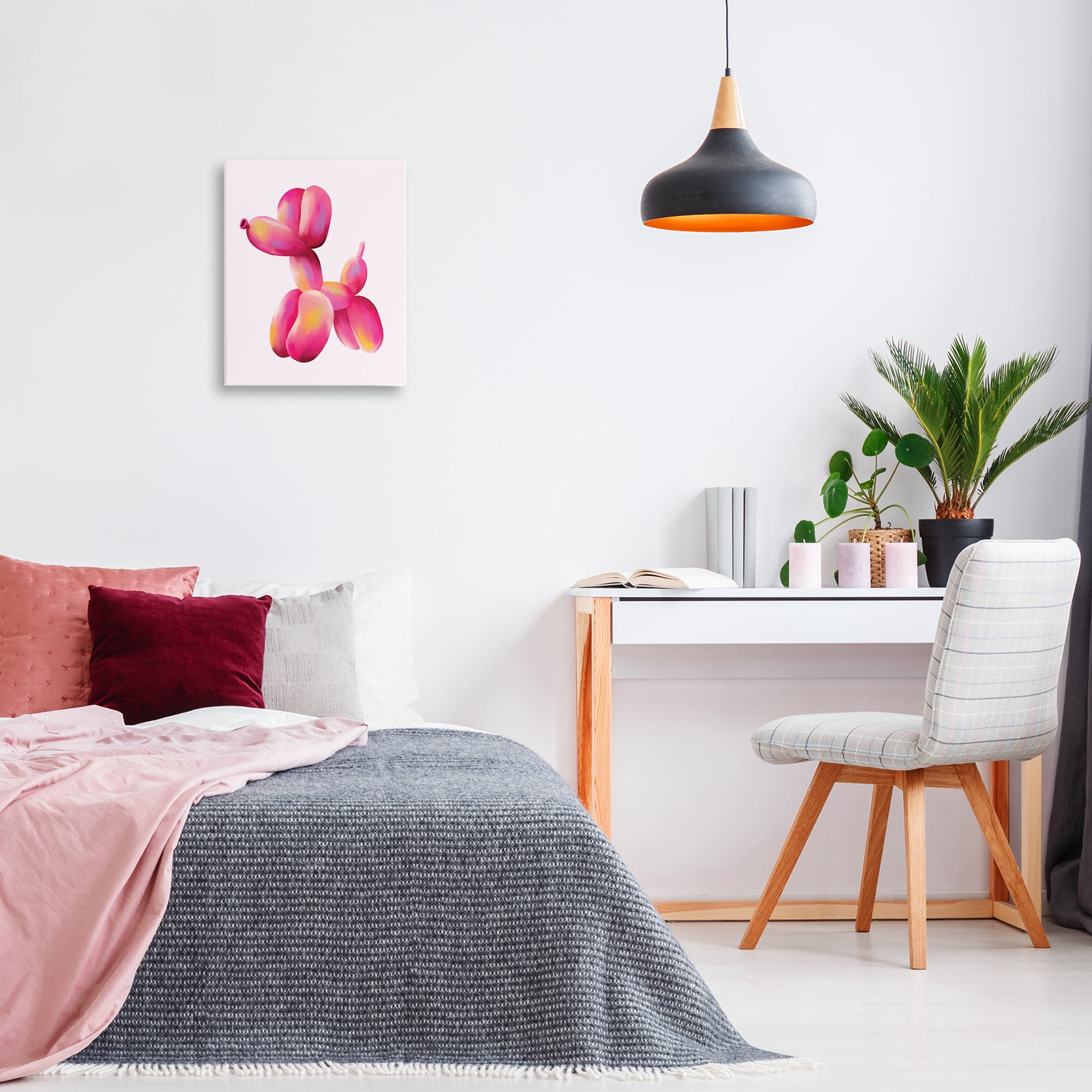 Stupell Industries Pink Balloon Dog Animals Painting Wrapped Canvas Art Print Wall Art, 16 x 20