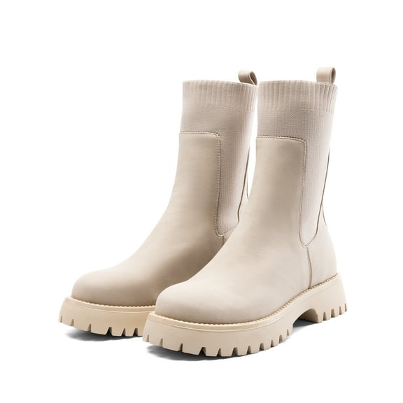 BURUDANI Women's Knit Chelsea Platform Ankle Boots