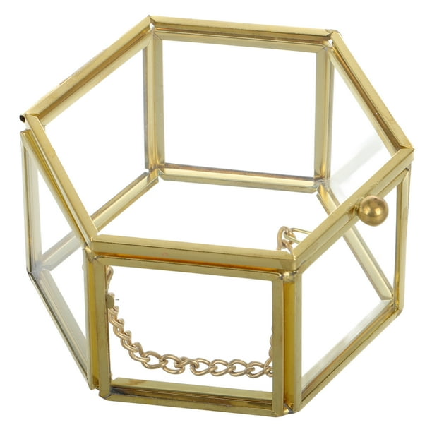 Caja de anillo geométrica hexagonal, regalo único de boda, decoración para fiestas, soporte de regalo de vidrio, caja de almacenamiento de joyas