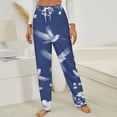 thumbnail image 3 of Blue Floral Bird Print Winter Female Pants Flannel High Waist Women Pants Lady Warm Straight Leg Plush Trousers, 3 of 7