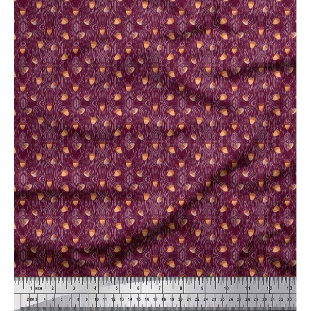 Soimoi Purple Modal Satin Fabric Oaknut Fruits Decor Fabric Printed Yard 42 Inch Wide