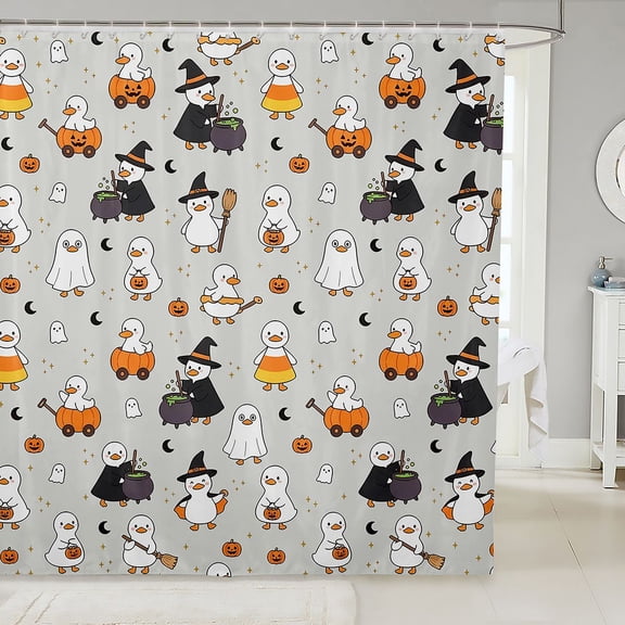 Manfei Cartoon Cute Ghost Shower Curtain 72Wx72L,Halloween Witch Print Bathroom Curtain