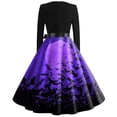 thumbnail image 4 of Halloween Print Flare Dress For Women Long Sleeve Dress Hollow Party Casual Dresses, 4 of 4
