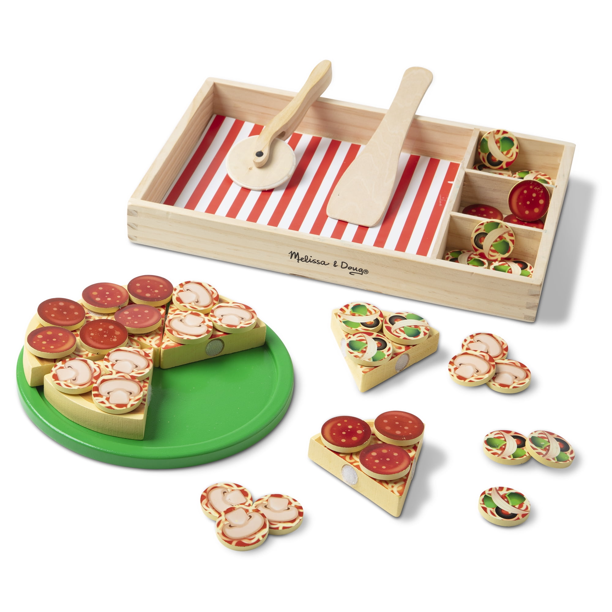 Wooden Pizza Play Food Set Wooden Toy Kids Pretend Kitchen Childrens Cooking O6 