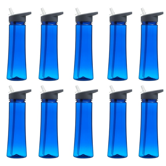 Plastic Bottles with Drink Spout 22 oz. Set of 10, Bulk Pack - Great for Gym, Hiking, Cycling, Camping, Backpacking, School - Blue