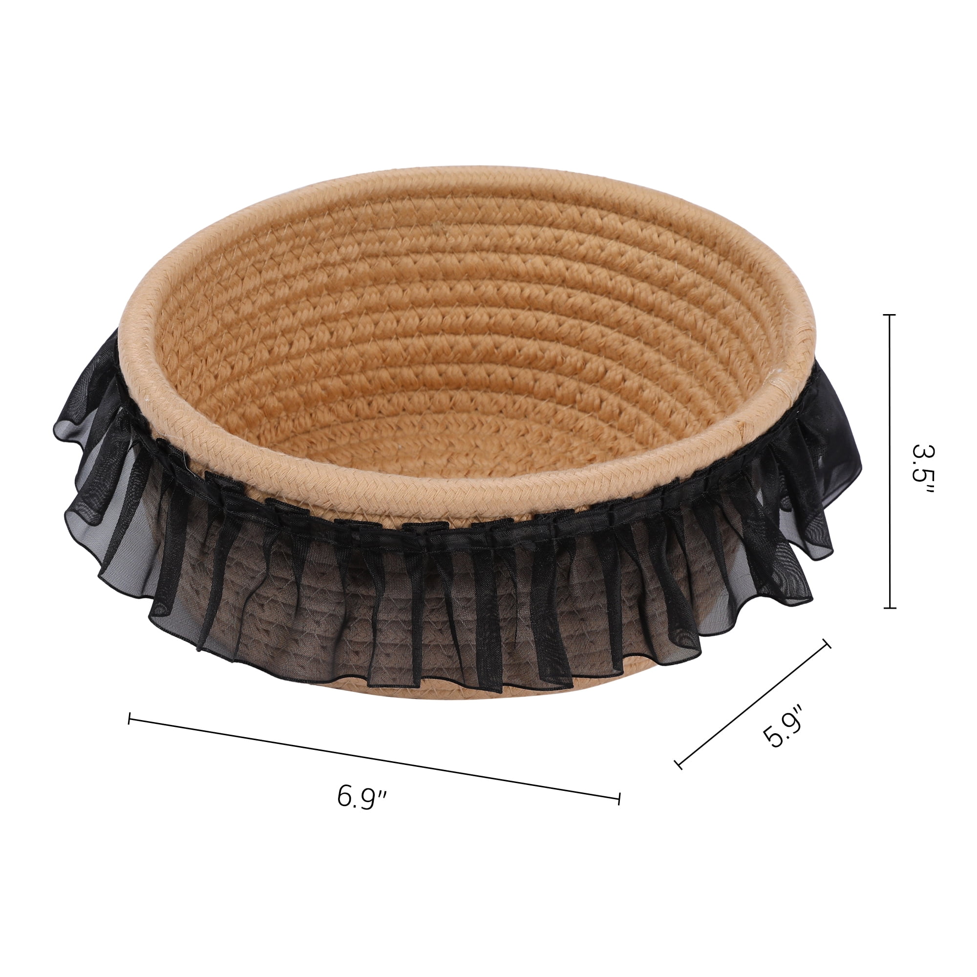 Unique Bargains Woven Storage Basket for Entryway Desk Khaki/Black 6.9*5.9*3.5in
