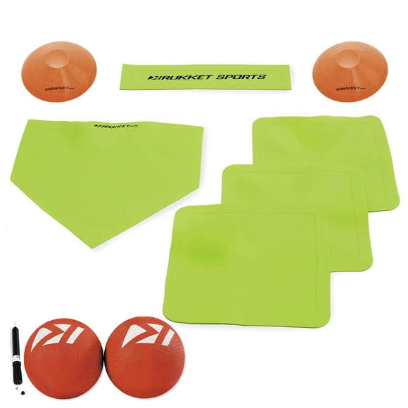 Rukket Kickball Set with Bases Rubber Throw Down Plates and Kick Ball Perfect for Kids and Adults Playground and Backyard Game Air Pump and Foul Line Cones (Kickball Bundle (w/ 2 Kickballs))