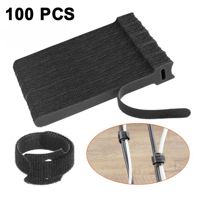 Bridas autoadhesivas para cables 100 bridas de velcro para cables, almacenamiento de cables y alambres, correas autoadhesivas fijas, reutilizables Fason 222241