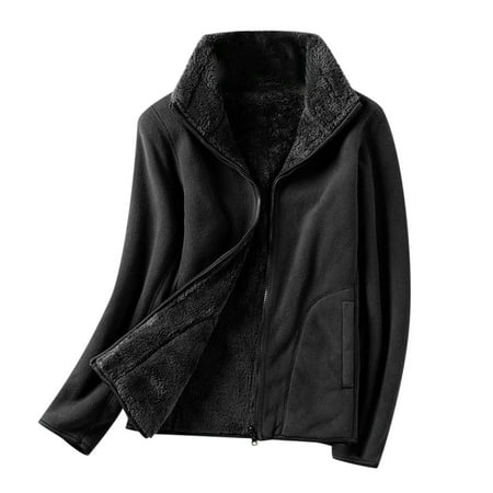 

Women Fleece Lined Jacket Long Sleeve Solid Outwear Lapel Collar Warm Winter Hooded Sweatshirt Tops Shorts Coats