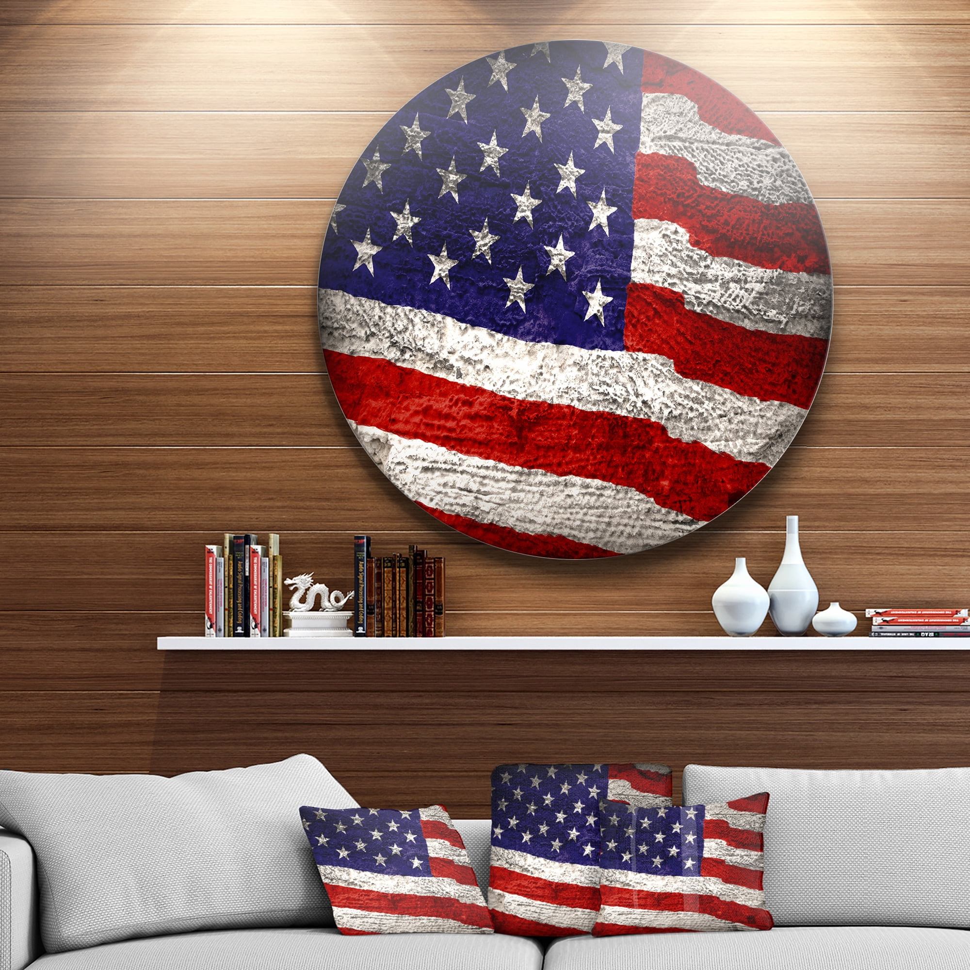 Designart 'Large American Flag Watercolor'Abstract Metal Artwork