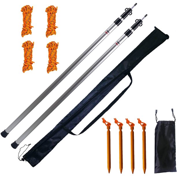 Tarp Poles Adjustable Heavy Duty, Set of 2 Aluminum Tarp Poles