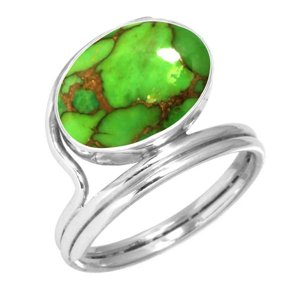 925 Silver Ring For Women - Men Copper Green Turquoise Stone Silver Ring Size 11.5 Hand Made Silver Ring Size 11.5 Gift For Girl Friend On Wedding 925 Gemstone Silver Jewelry