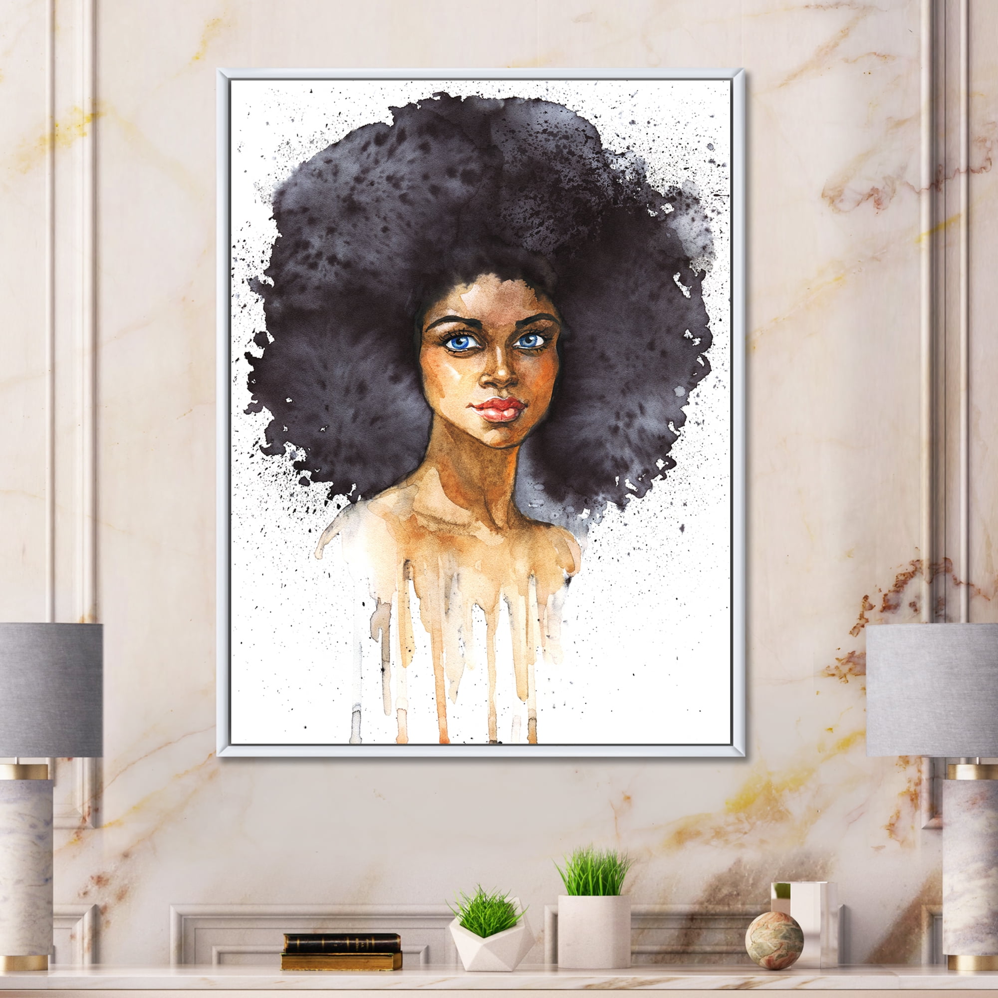 Designart 'Portrait of Afro American Woman X' Modern Framed Canvas Wall Art Print