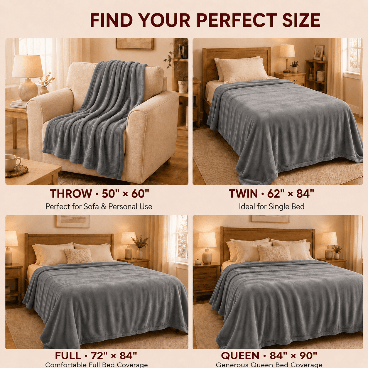 SUNNY HEAT Electric Heated Blanket, 72'' x 84'', Comfortable Polar Fleece, Light Grey