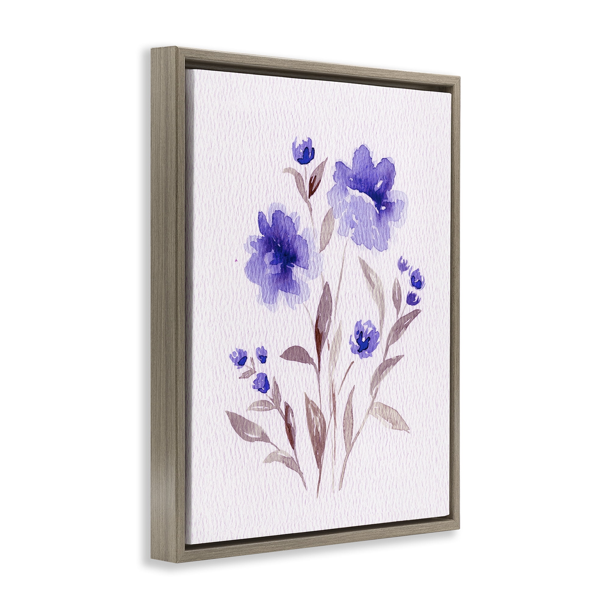 Stupell Industries Blooming Purple Flowers Brown Framed Floater Canvas Wall Art, design by Leah Noel Art