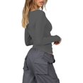 thumbnail image 3 of GHSDFBB Women Summer Slim Fit Basic Crop Tops Solid Color Long Short Sleeve Crew Neck Pullover Tight Tee Shirts Streetwear, 3 of 4