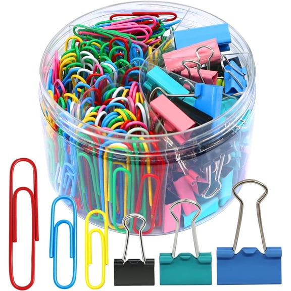 350PCS Assorted Paper Clips and Binder Clips Set with Clear Storage Container