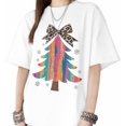 thumbnail image 1 of Camisetas para mujer con estampado abstracto de árbol de Navidad, manga corta, holgadas, de algodón, informales, 1 of 8