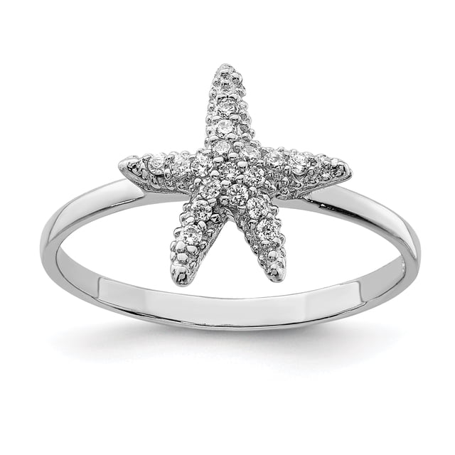 925 Sterling Silver Cubic Zirconia Cz Starfish Ring Sea Shell Life