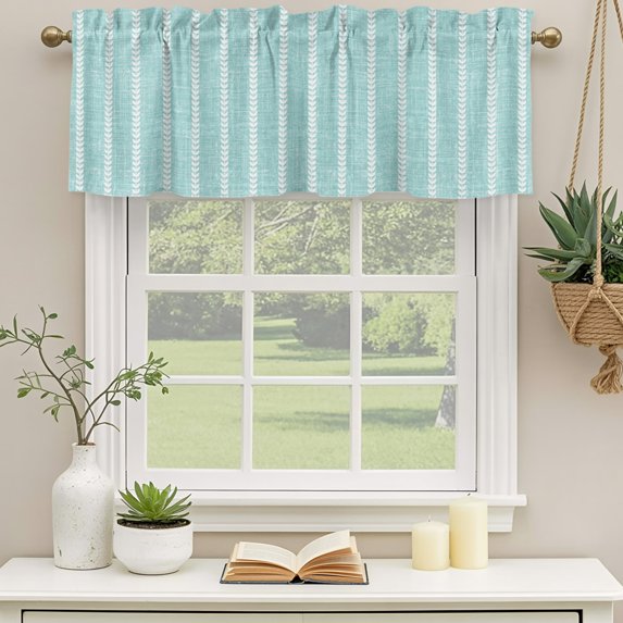 2 Pack Valances for Windows 42 x 18 Inch, Modern Minimalist Art Decorative Kitchen Curtain Valance, Bohemia Vertical Lines Green Rod Pocket Short Curtains Window Treatment for Bathroom/Cafe