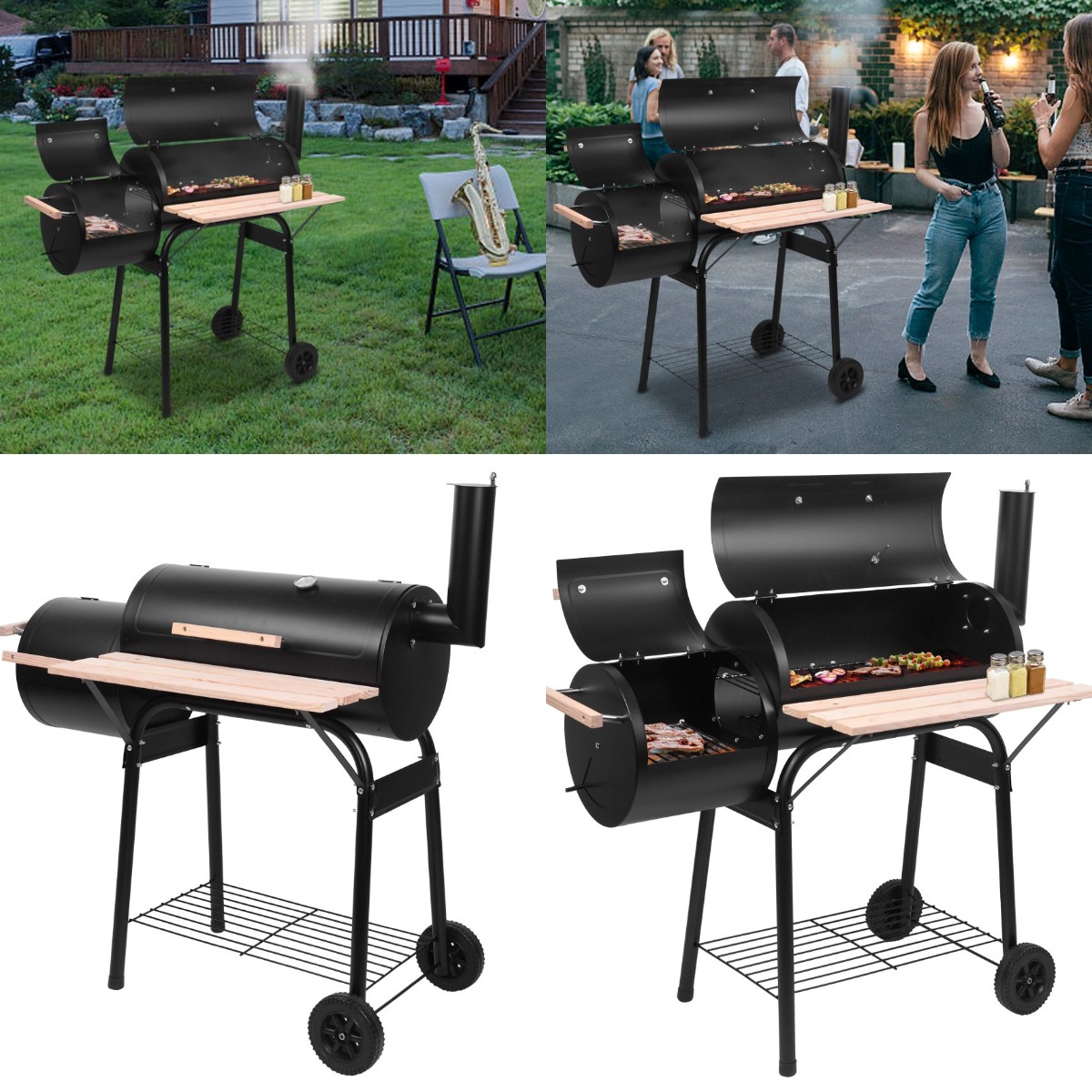[US IN STOCK] Goorabbit Charcoal Grill,Outdoor Cooking Grill,Charcoal Grill,Outdoor Cooking Grill,Portable Steel Charcoal BBQ Grill and Offset 24.4" L x 29.6" H Smoker Outdoor for Camping,Black - image 1 of 10