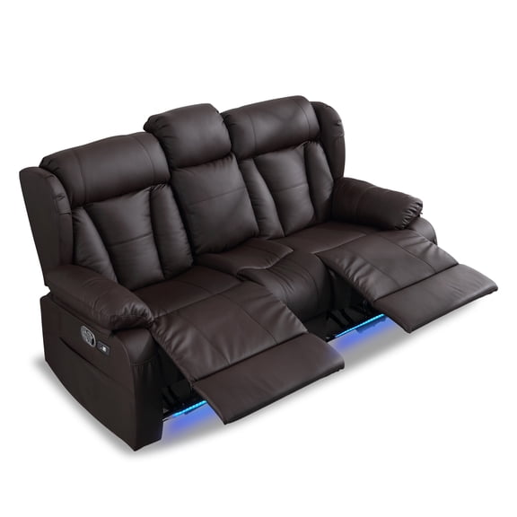 72.8"Â Manual Loveseat Recliner Sofa,Reclining Loveseat with Flip-Up Backrest Console,Home Theater Seating with LED Lights,USB,Outlets,Storage, Wall Hugger Recliner Couch for Living Room