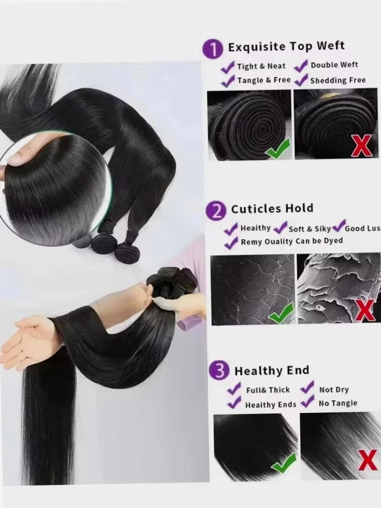 26 28 30 40 Inches Straight Human Hair Bundles Brazilian Raw Remy Weave Unprocessed Extension Weft Natural for Women Black by Typpkmm