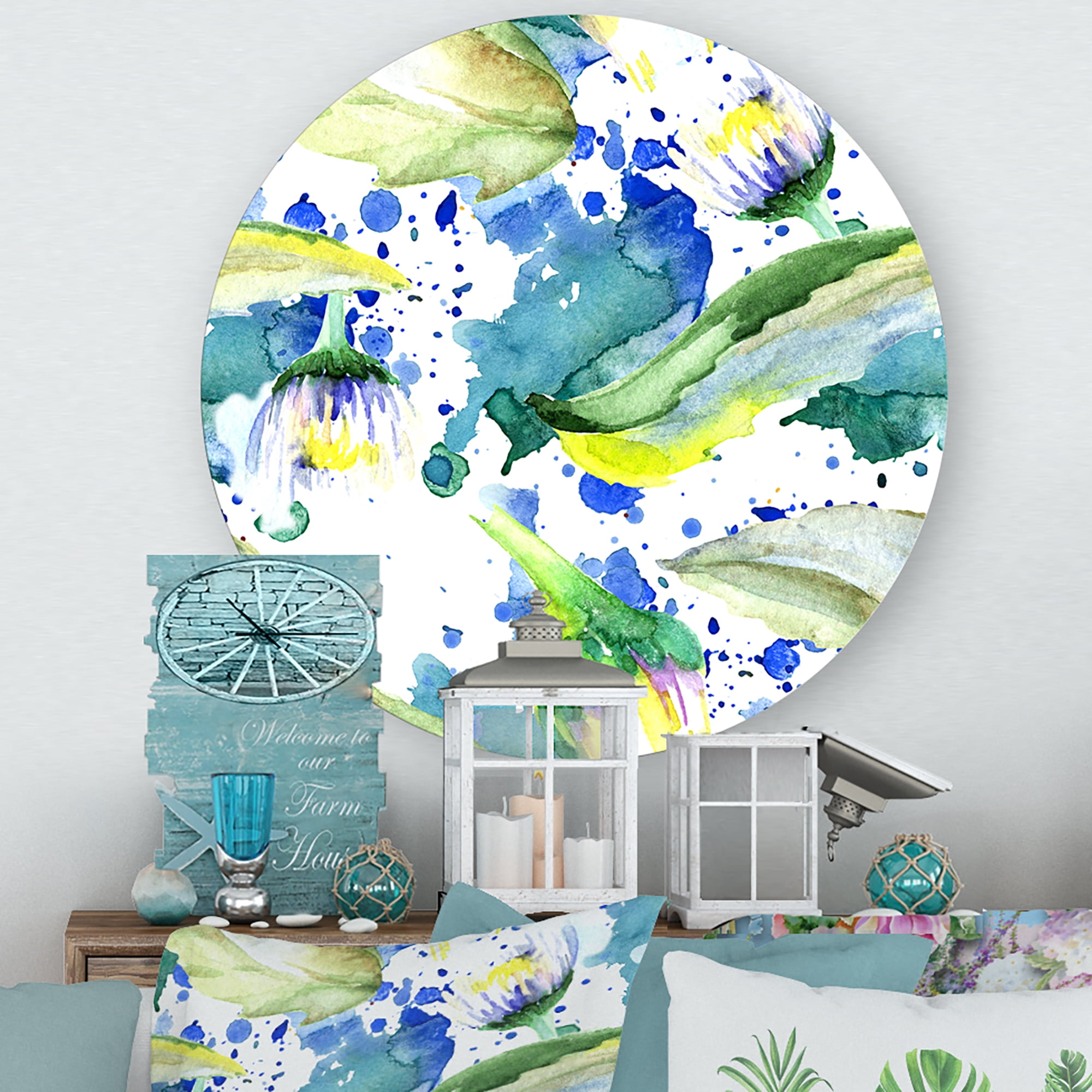 Designart 'Aquarelle Impression of Daisy Flowers I' Traditional Circle Metal Wall Art 11x11 - Disc of 11