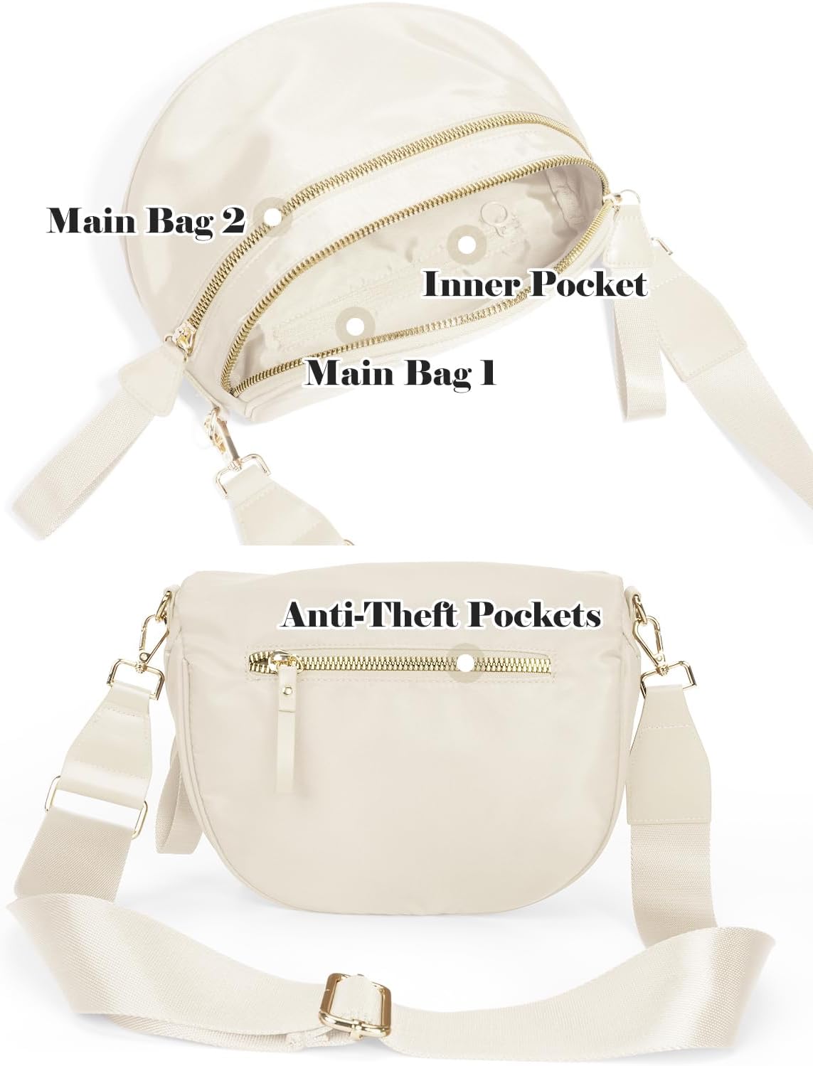 Kwuty Pure Colour Crossbody Bag Bum Bag for Women,Spacious Purse Fanny Packs Belt Bag,Oversized Bum Bag (Colour Bum Bag-Beige)