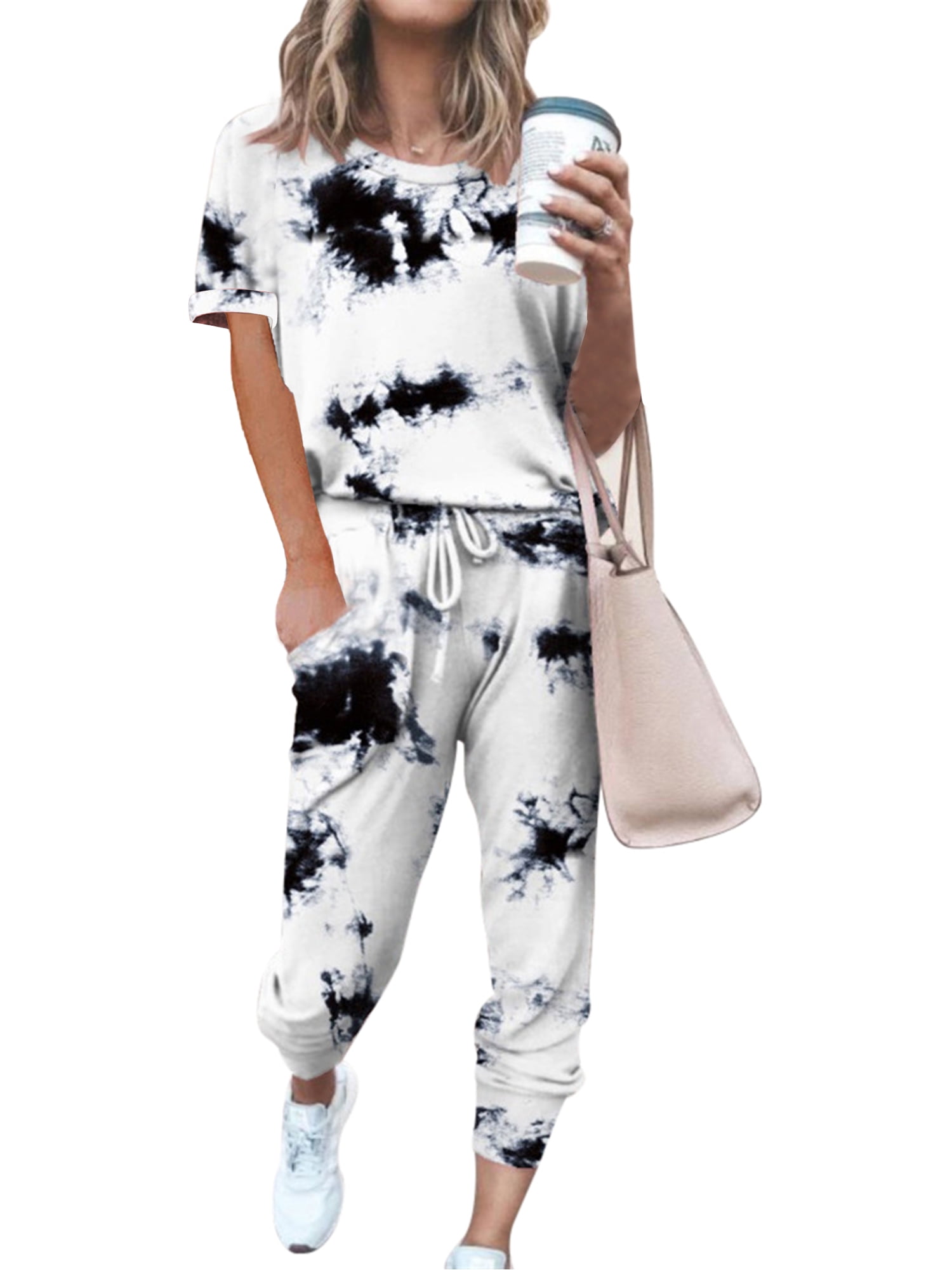 Details about   2PC Women Casual Home Sleepwear Tie-dye Long Sleeves Tops Trouser Pant Tracksuit