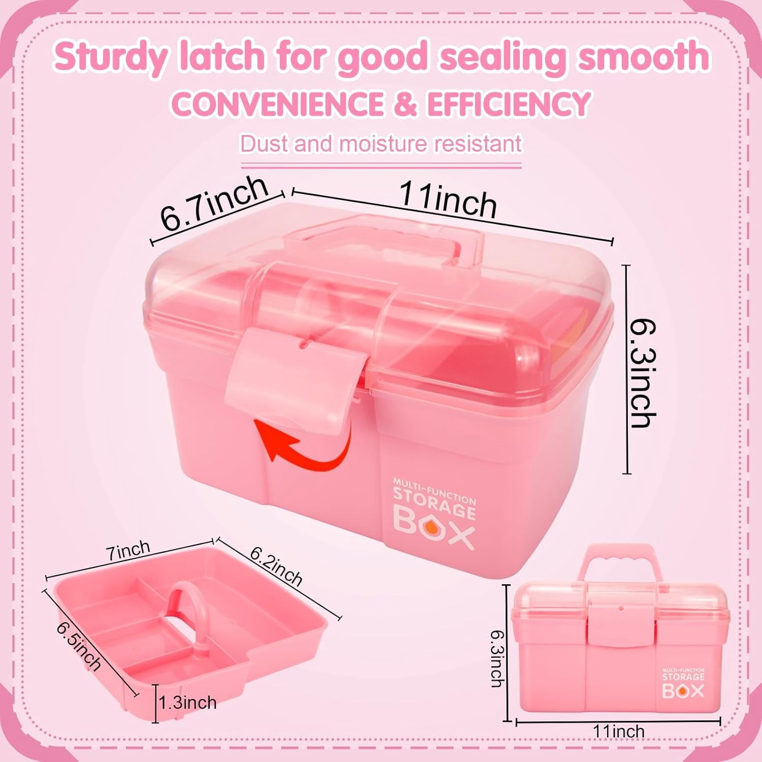11in Mutipurpose Storage Box Organizer with Removable Tray, Portable Small Craft Organizer with Handle, Plastic Clear Tool Box Art Case for Makeup, Sewing, , Hair Accessories ()