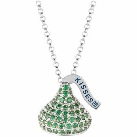 Hershey's Kisses Women's CZ Sterling Silver Medium Flat Back August Pendant, 16 with 2 Extension