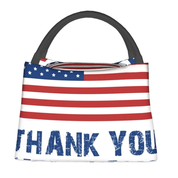 Easygdp Thank You Veterans Bolsa de Almuerzo Insulada Reutilizable, Bolsa de Mano y Bandolera para Oficina, Trabajo, Viajes