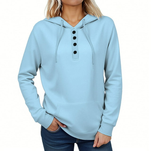 cfhntfmh Plus Size Hoodies for Women with Button Drawstring Long Sleeve Pullover Shirts Tops Women Fall Fashion Clothes
