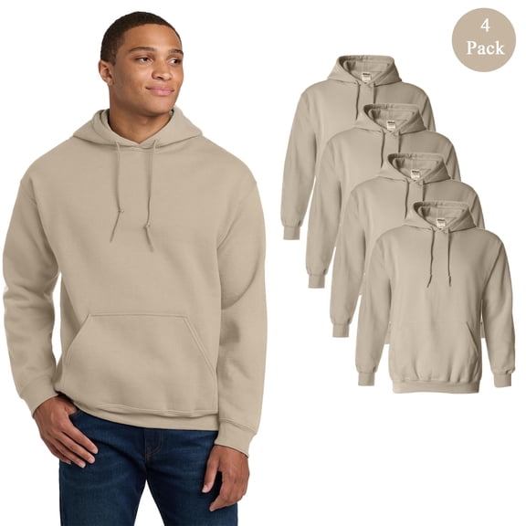Gildan Men's Heavy Blend Hooded Sweatshirt, Comfortable Sand Color Casual Pocket Hoodie, 4-Pack, S